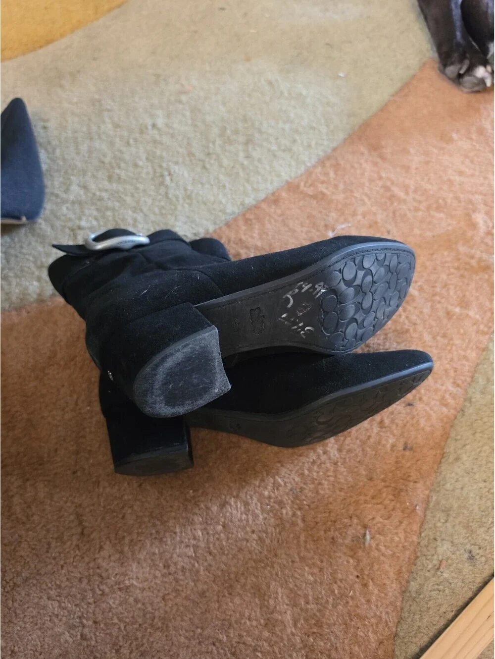 Coach Black Suede Ankle Boots with Side Zipper N Buckle Accent 9.5
